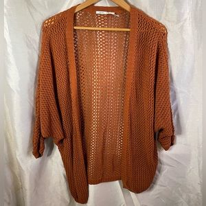 Kimchi Blue Burnt Orange Crochet Knit Open Long Dolman Sleeve Cardigan Sweater